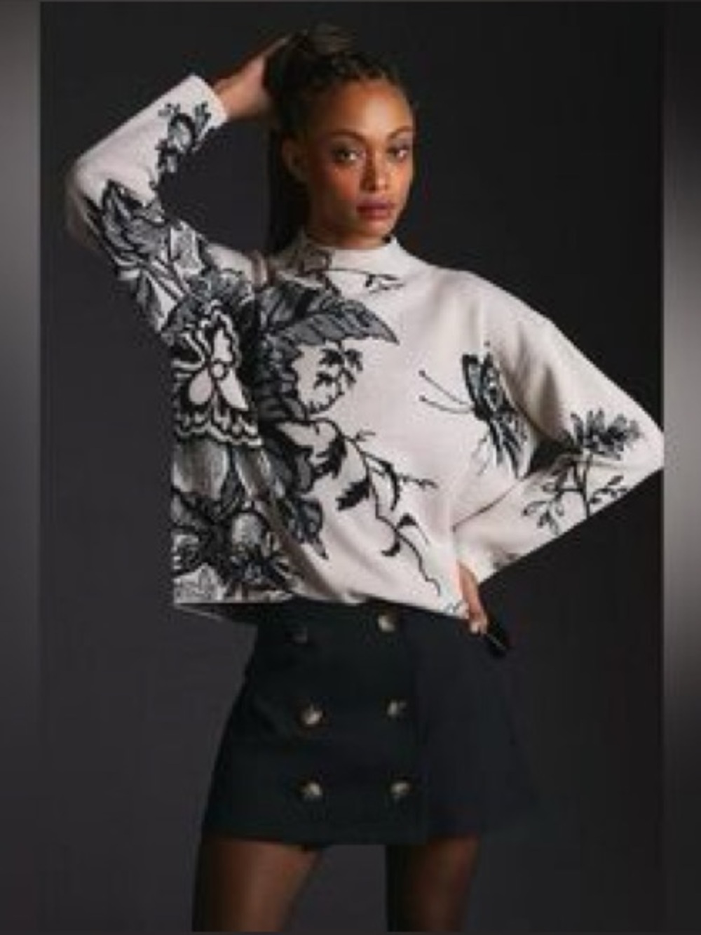 ANTHROPOLOGIE (Maeve) Black and Cream Cowl Neck Sweater